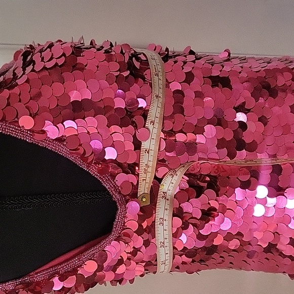 NWT Chaudry HOT PINK Silk & Sequin Dress Size Large - Picture 6 of 12